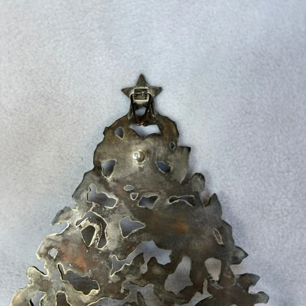 Vintage‎ Silver Metal Filigree Christmas Tree Wall Hanging Tabletop Decor Ornate